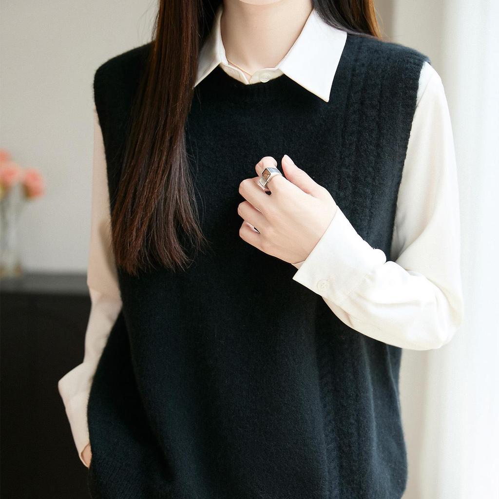 Koreanischer Stil Reiner Wollstrickweste - Herbst/Winter Layering Weste