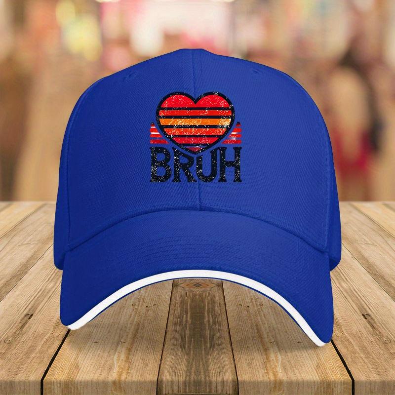 BRUH Heart Retro Sunset Graphic Baseball Cap Polyester Adjustable Casual Streetwear Unisex Adult Hat
