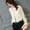 Lace Chiffon Shirt for Women Long-sleeved Shirt Ruffled Shirt Sexy Plus-size Top with Stand Up Collar
