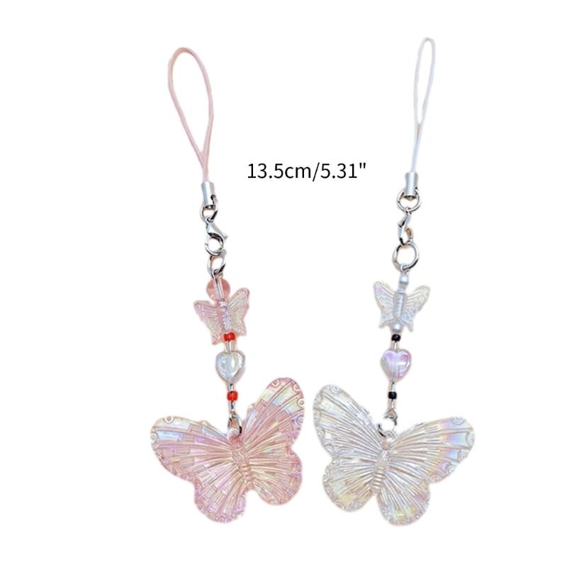 Butterfly Beaded Hanging Pendant Sweet Phone Strap Y2K Bag Decoration Portable Hanging Lanyard Gift for Girls Women