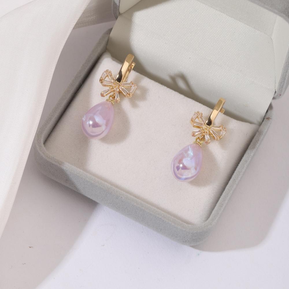 1 Pair Fashion Drop Shape Imitation Pearl Dangle Earrings For Women Cubic Zirconia Bow Tie Jewelry Wedding Accessories