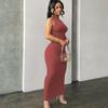 Summer New Sleeveless Backless Slim Fit Sexy Dress Women Elegant Solid Casual Party Club Long Dresses Women Vintage Fashion Knitted Ladies Dress 26529