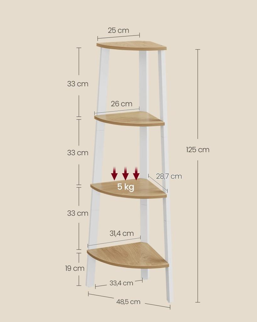 Narożna półka, 4-poziomowa półka narożna, półka drabin