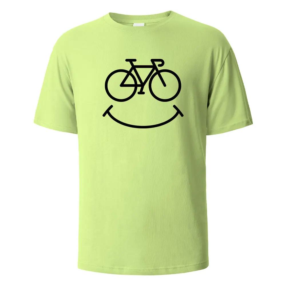 Bike Smile Print T-Shirt Casual Short Sleeved Tops Summer Tees For Unisex100% Cotton O-neck Oversize Streetwear Basic Top
