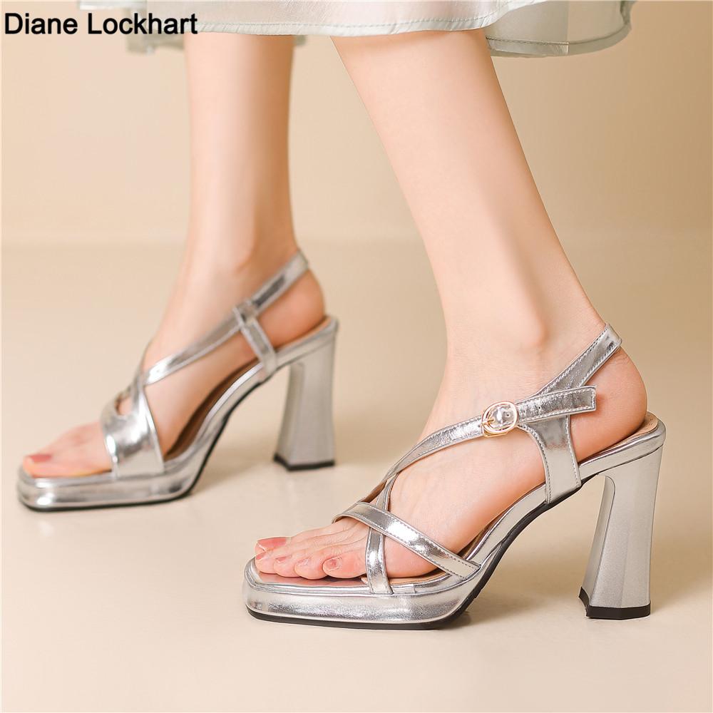 Fashion Ladies Shoe for Women's Sandals Summer 2025 Narrow Band Women Heels Platform Sandals Peep Toe Luxury Sandal 34-46 Gold Silver