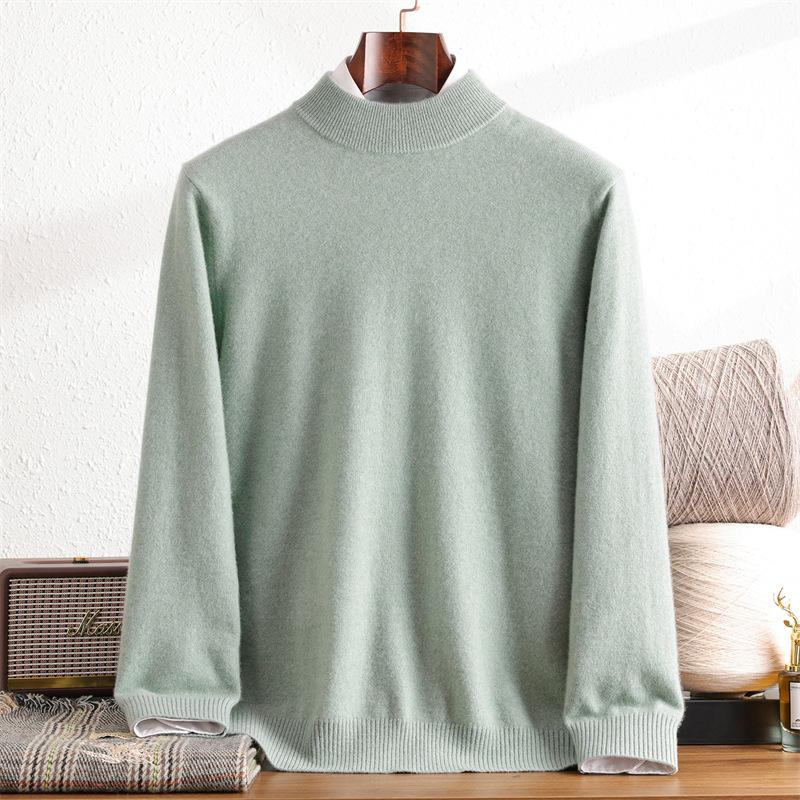 Autumn And Winter Men'S Pure Cashmere Long-Sleeved Semi-Turtleneck Loose Versatile Cashmere Simple Knitted Pullover