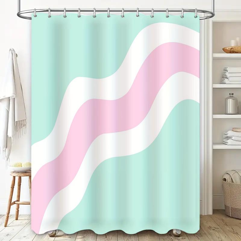 Boho Shower Curtain Set Waterproof Abstract Wave Pattern Fabric Liner Bathroom Decor Modern Farmhouse Coastal Style Chic