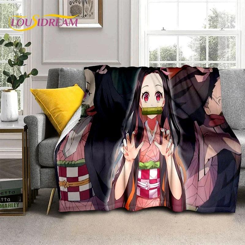 Kamado Nezuko Demon S-Slayer Japan Anime Mykt flanellteppe for senger Soverom Sofa Piknik, Kasteteppe for barn Utendørs Fritid