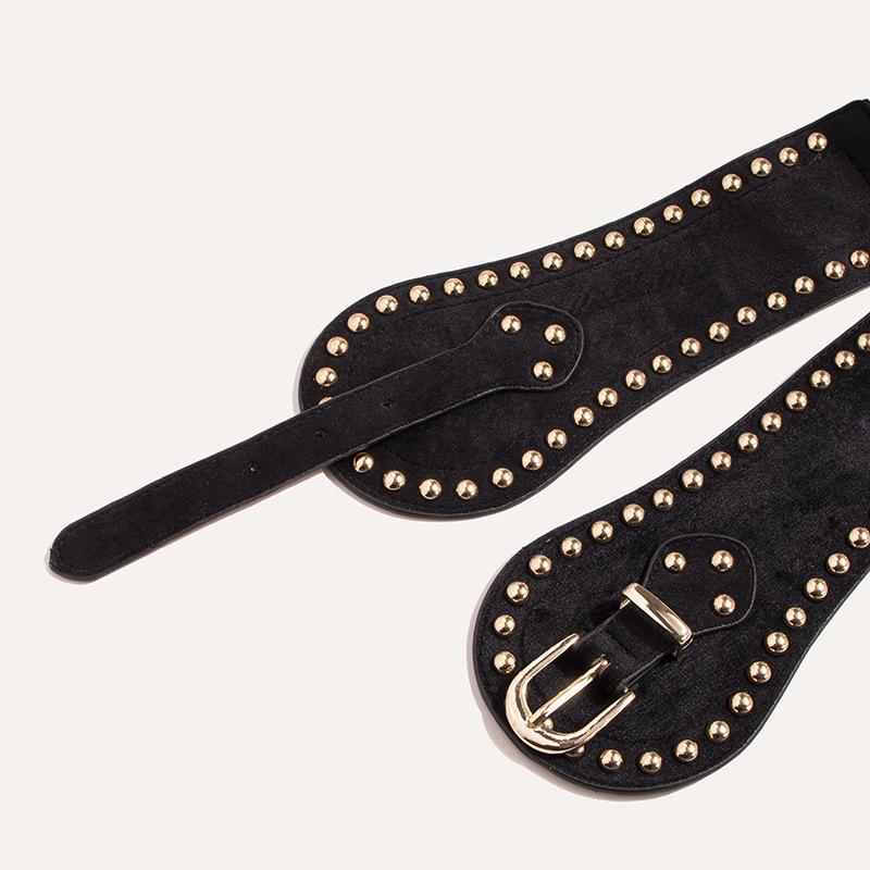 Women's Stylish Suede Rivet Elastic Belt with Adjustable Wide Waist
