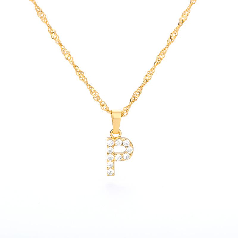 New English letter necklace plated with real gold and slightly inlaid with zircon letter pendant stainless steel chain
