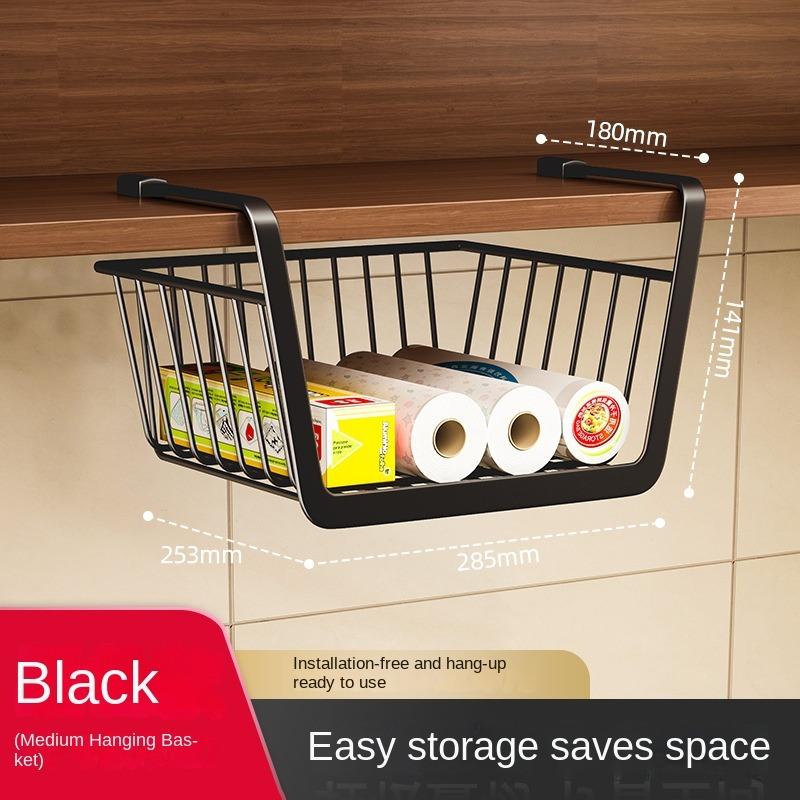 

Полая подвесная сетчатая корзина, выдвижной ящик, корзина под шкаф, кухонные аксессуары Black-Medium