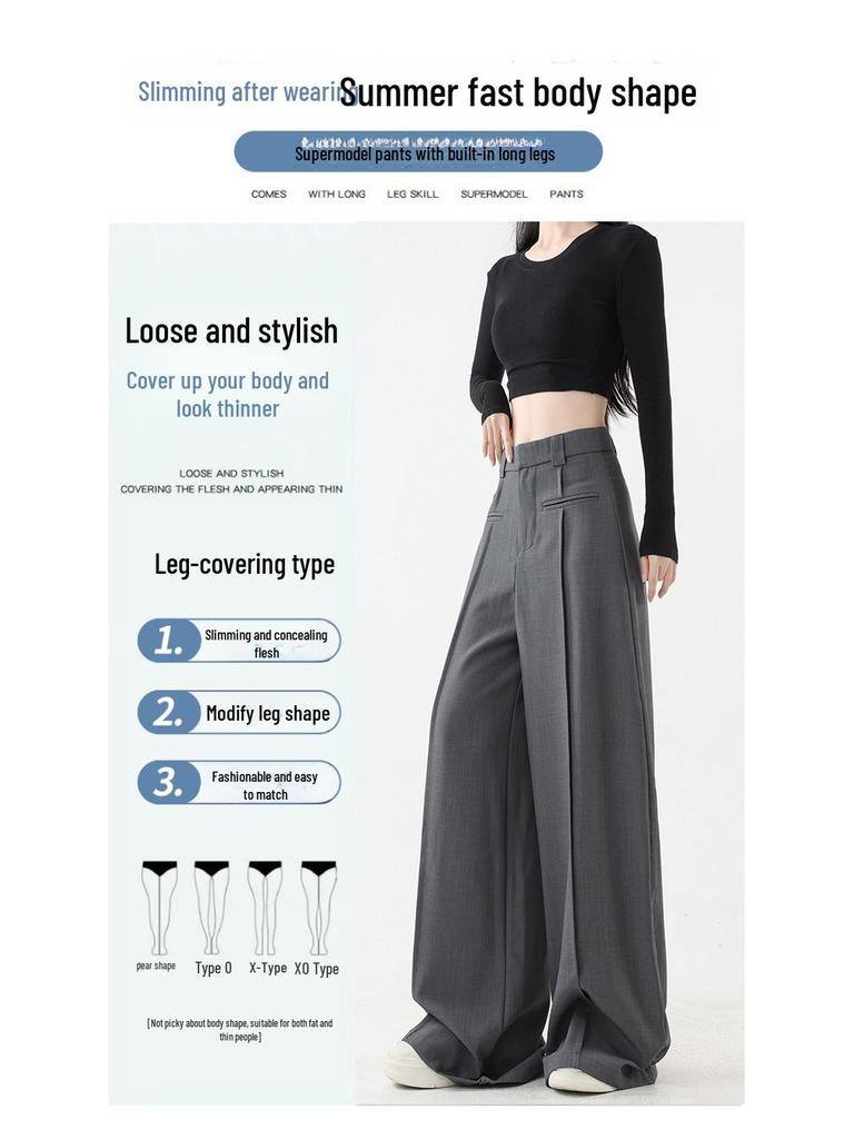 2025 High Waist Slim Straight Women's Floor-Length Drape Pants - Spring & Autumn Wide-Leg Suit Style.