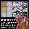 15Grids/Box Mixed Bowknot Pearl Heart 3D Nail Charms Resin Flatback Nail Rhinestones Flower Cherry Strawberry