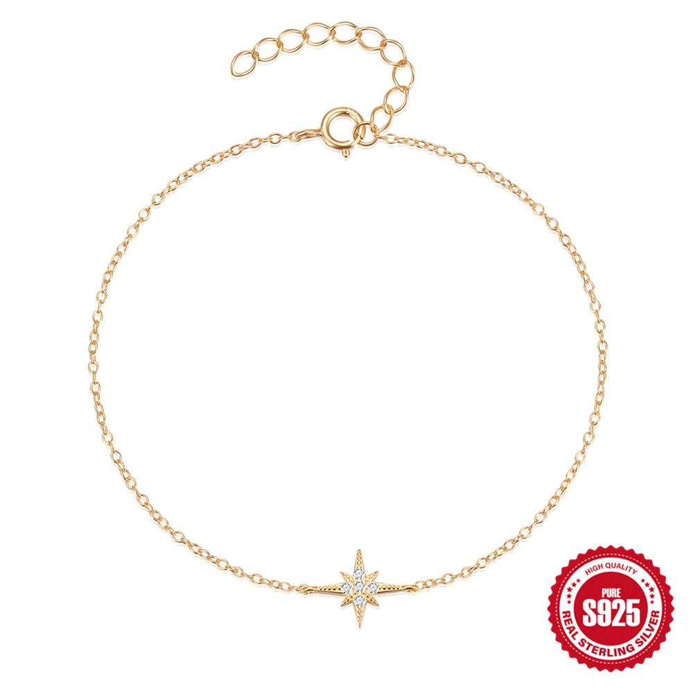 CANNER European American Style Eight-Pointed Star Zircon Bracelet S925 Silver Personality Simple Versatile Bracelet