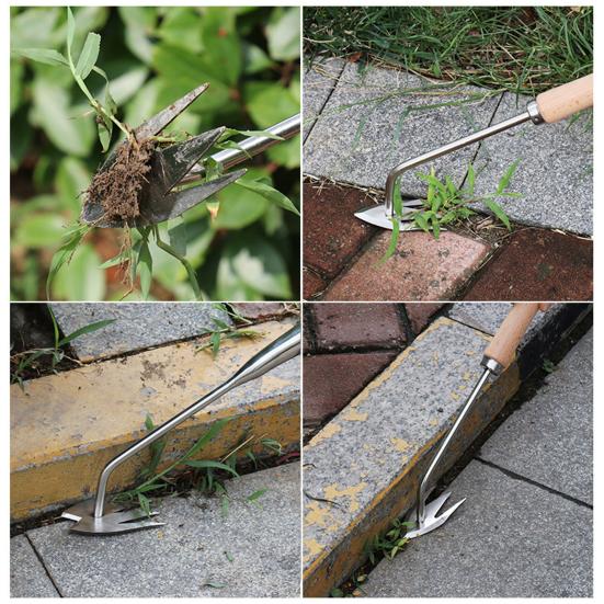 Heavy Duty Weed Puller Stainless Steel Garden Weeding Tool with 3 or 4 Teeth Uprooting Manual Weeder with Long Handle