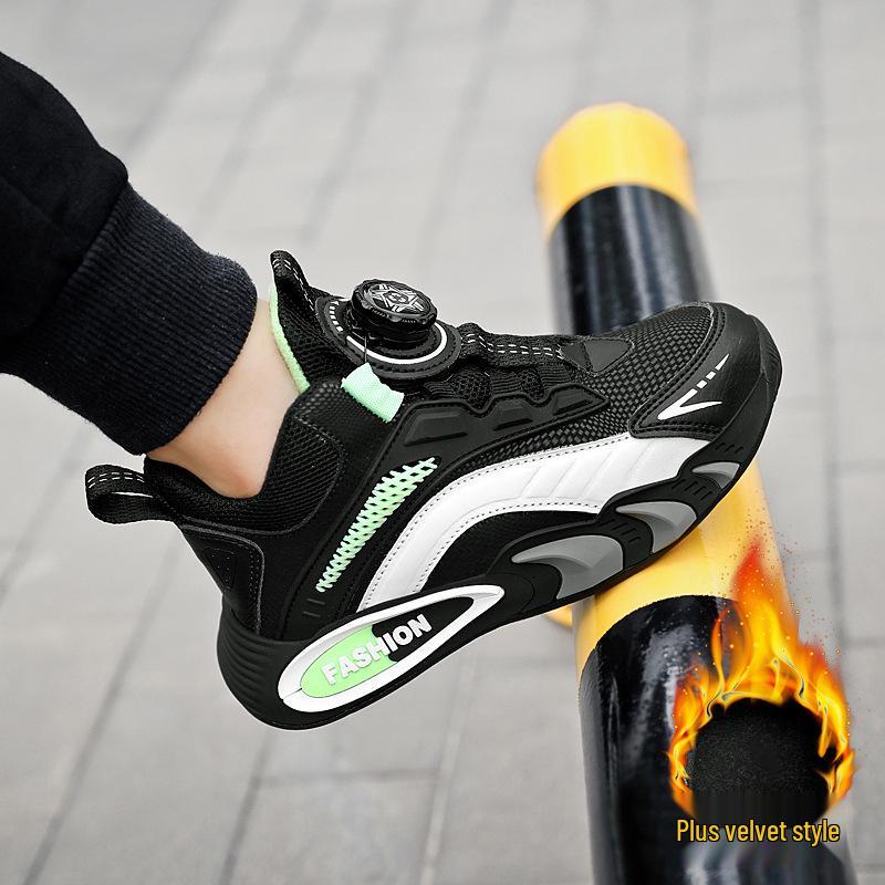 Boys' Fleece-Lined Waterproof Winter Sports Shoes - New 2025 Style, Lightweight, Non-Slip, Leather Running Shoes