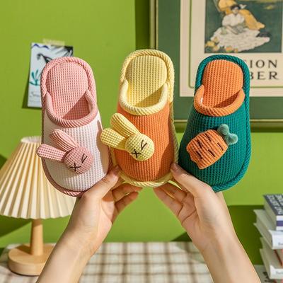 Zapatillas de Interior para el Hogar Antideslizantes para Pareja, Lindas, de Algodón Lino, para las Cuatro Estaciones