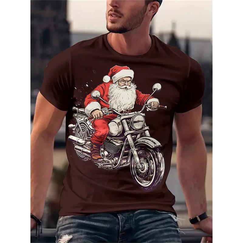 Christmas Tree Pattern Men's T-Shirt Funny Santa 3D Print Summer Casual Short Sleeve Crew Neck Top