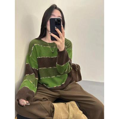 Women's 2025 Striped Loose Sweater - High-End Knitted Top for Autumn/Winter