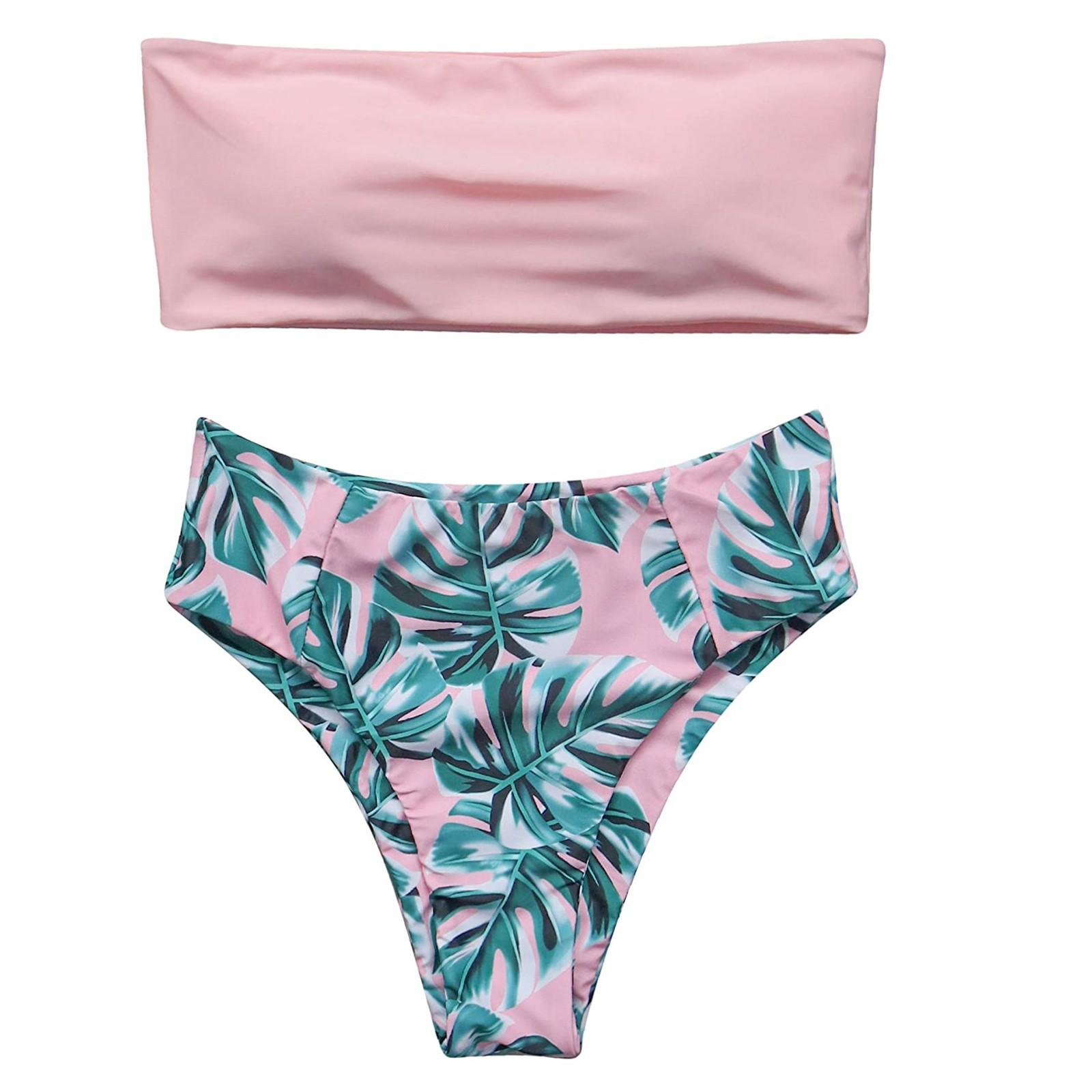 

Женский сексуальный однотонный топ без косточек, комплект бикини из двух частей, купальник S розовый