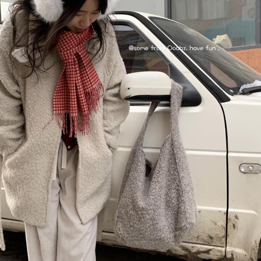 Sonntag Samttasche - Schulter-Tote mit großem Fassungsvermögen für Herbst & Winter, Mutter-und-Kind einfarbige Umhängetasche.