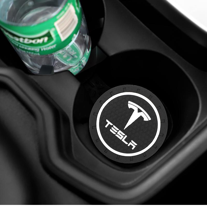 2Pcs Car Water Cup Mat Rubber Anti Noise Coaster Interior Accessories For Tesla Model-Y Model-3 Model-X Model-S Cybertruck