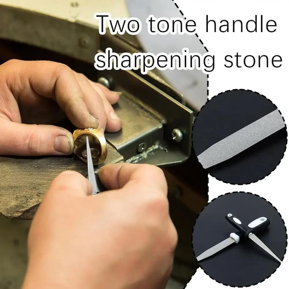 Diamond Sharpening Stone 2 Sided Flat Curved Knife Sharpener with Comfort Grip Ergonomic Handle for Chef Outdoor Hunting Knives