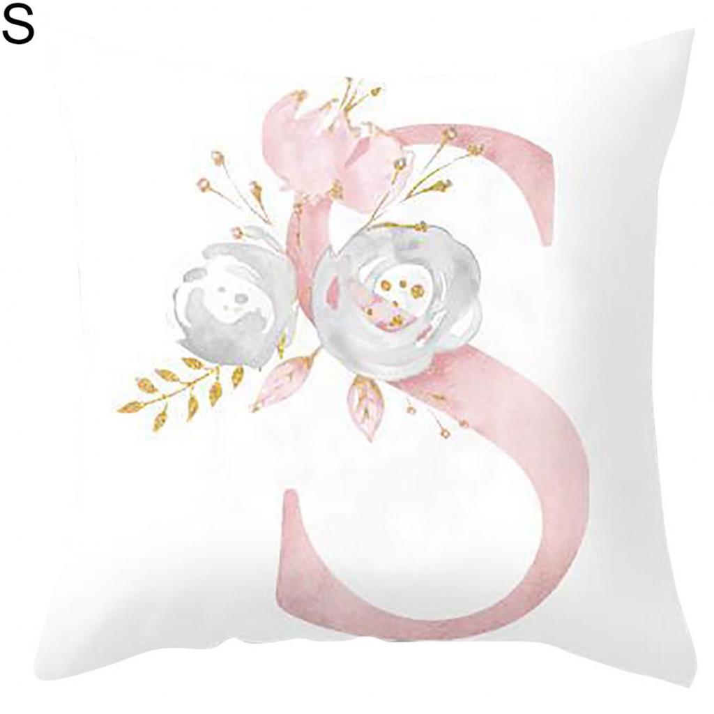 Orion English Alphabet Floral Print Pillow Case Waist Cushion Cover Wedding Bed Decor