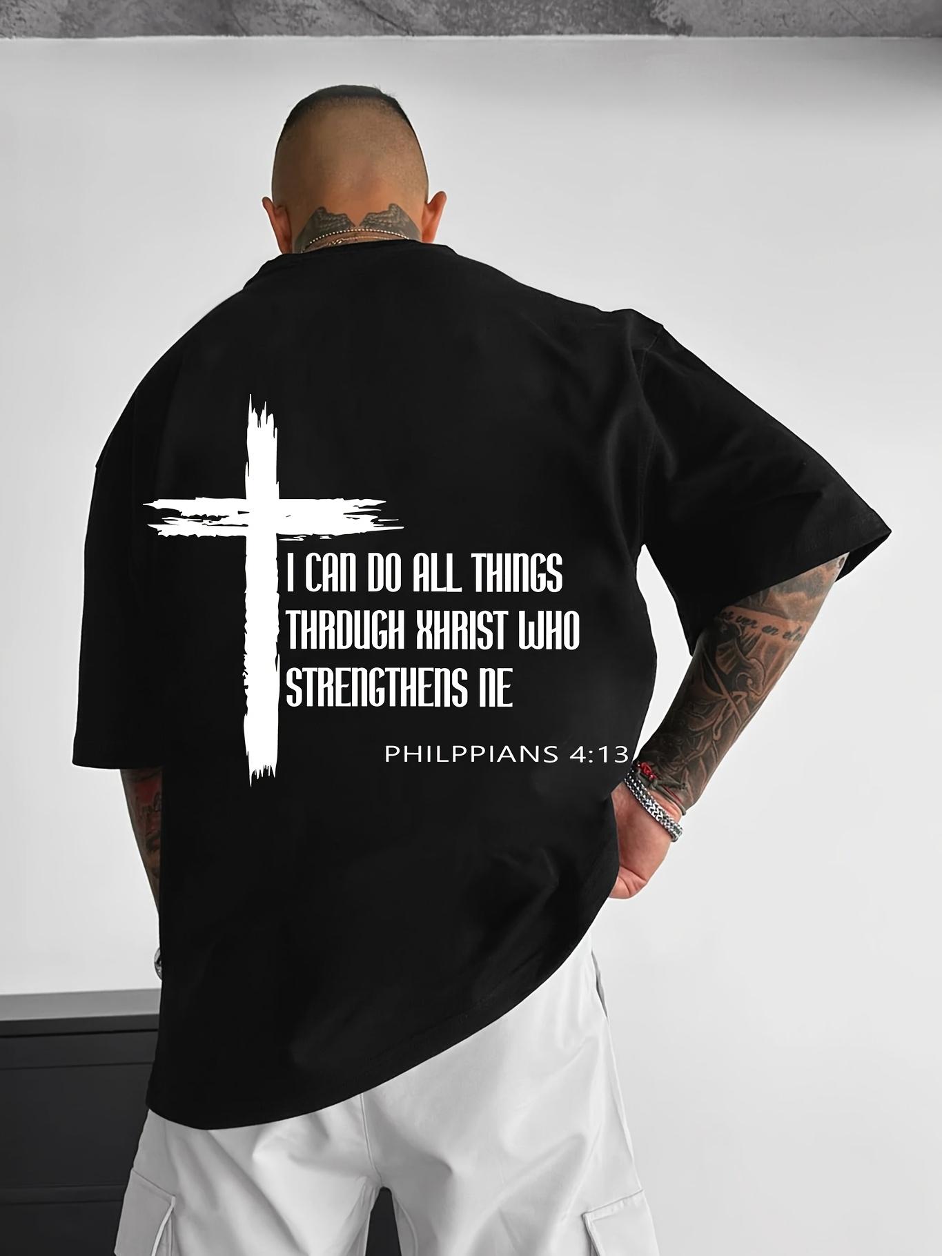 

Men s Casual Street Style Geometric Print T-Shirt - Loose Fit, Short Sleeve with Inspirational Bible Verse Design 4XL