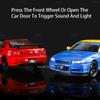 Scale 1:24 GTR R34 SKYLINE R35 Sports Car Model Toy Music Light Pull Back Doors Opened Miniature Models Collection Kid Gifts