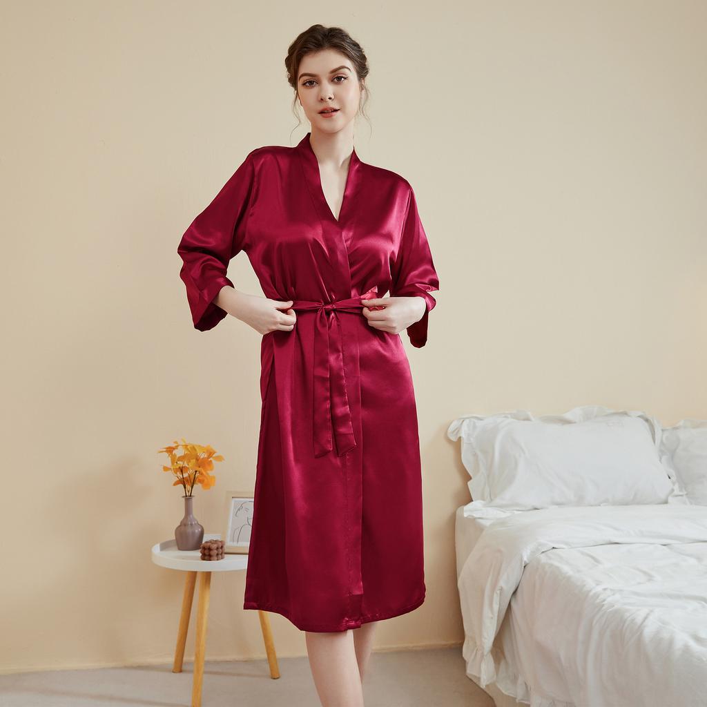 Damen Frühling Herbst Satin Loungewear Sexy Nachtwäsche Langarm Robe Solid Lace Up Bademantel
