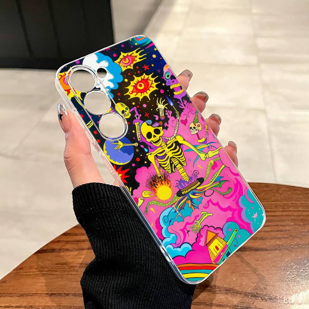 

Psychedelic Skeleton Party Phone Case For SamsungA10,12,20,21S,30,31,40,50,51,52,70,71 Transparent Cover Samsung a10