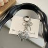 Ins Style Silver Heart Key Chain Alloy Bowknot Phone Pendant Headphone Case Charm Car Key Ring Bag Decor