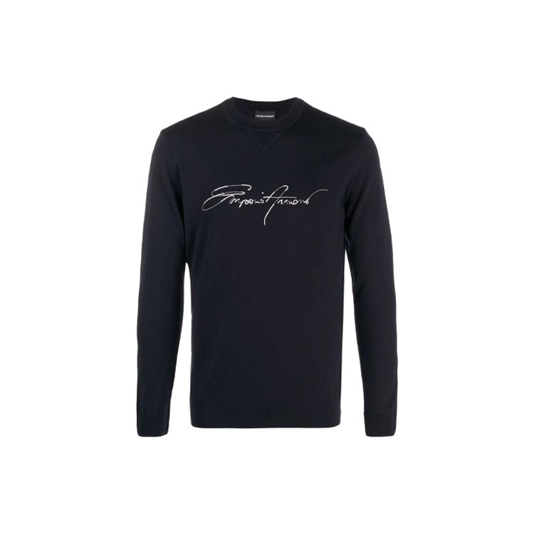 Emporio Armani FW21 Logo Print Knit Crew Neck Sweater Men sweater Dark-Blue 6K1MTE-1MD1Z-0920 XL