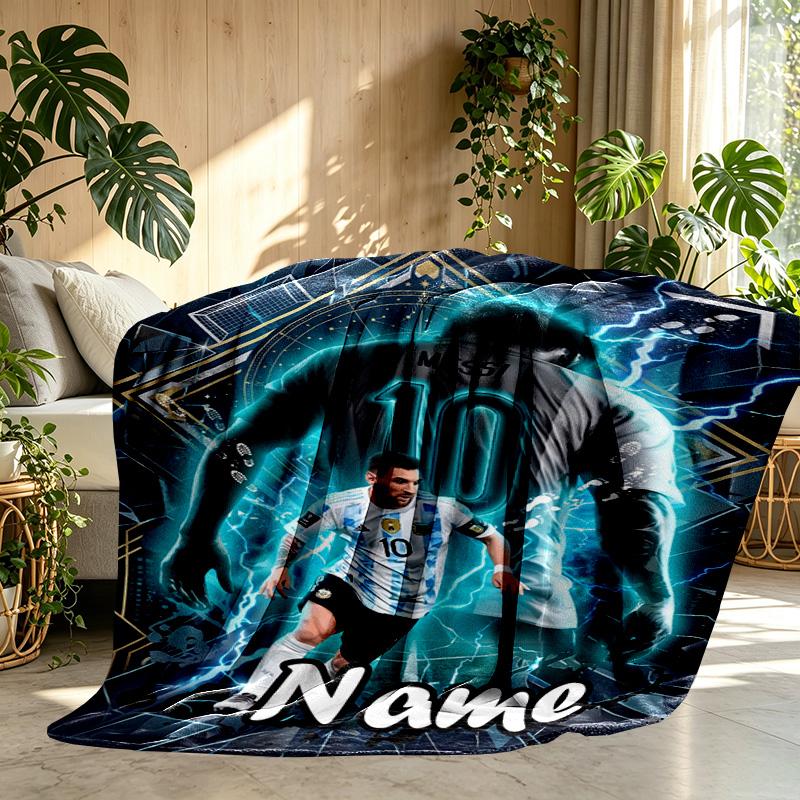 Custom Name Personalized Leo Messi Print Blanket, Home Decor, Bedroom, Sofa, Camping, Couch, Gifts for Birthday Christmas
