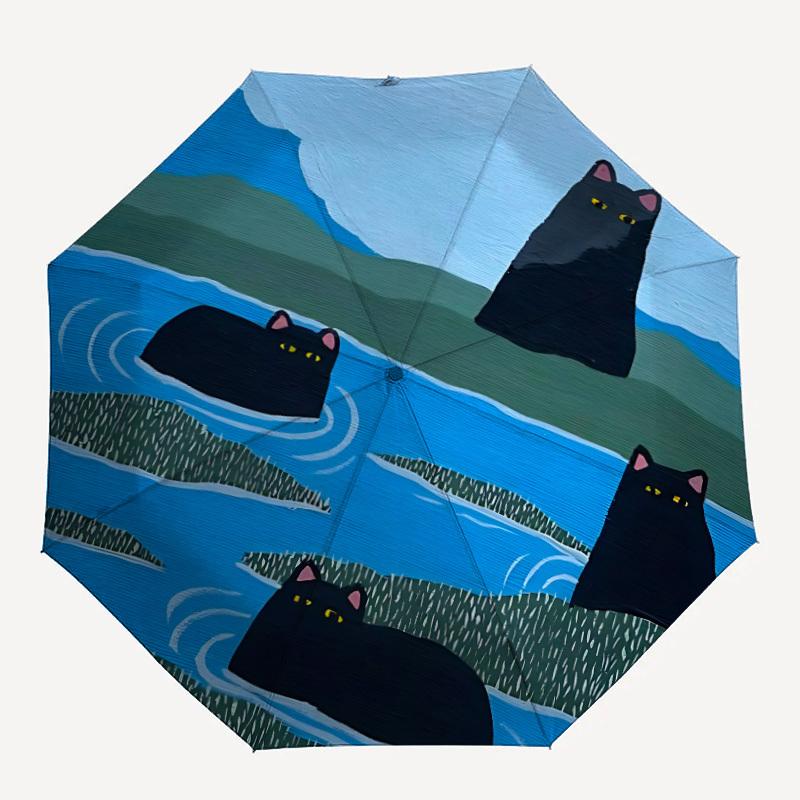 

1pc Cat Lake Automatic Open/close Umbrella, 8-Rib sturdy structure, Portable Travel Umbrella, Parties, Everyday Use, Outdoor Accessory, Arti