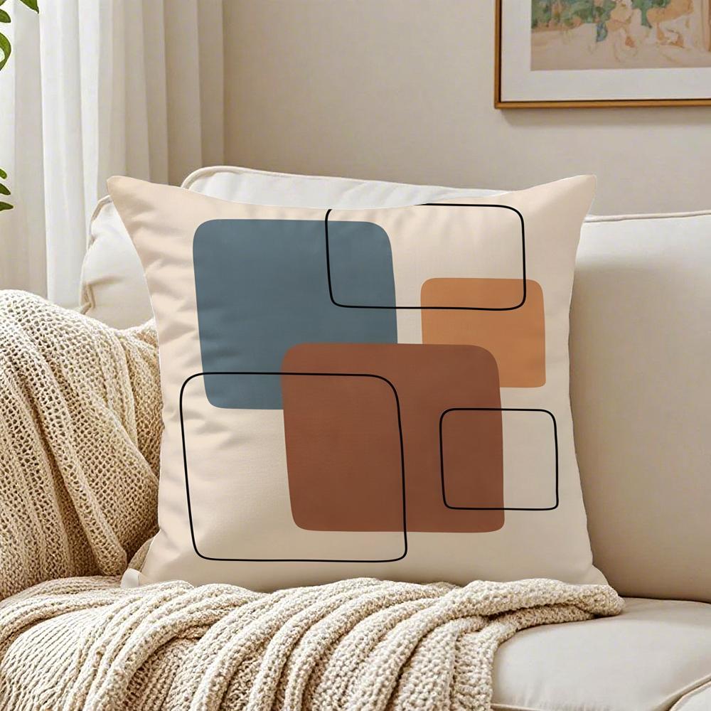 Geometric Square Warm Color Modern Simpe Art Cushion Cover Linen Pillowcase Soft For Sofa Bed Home Room Decor