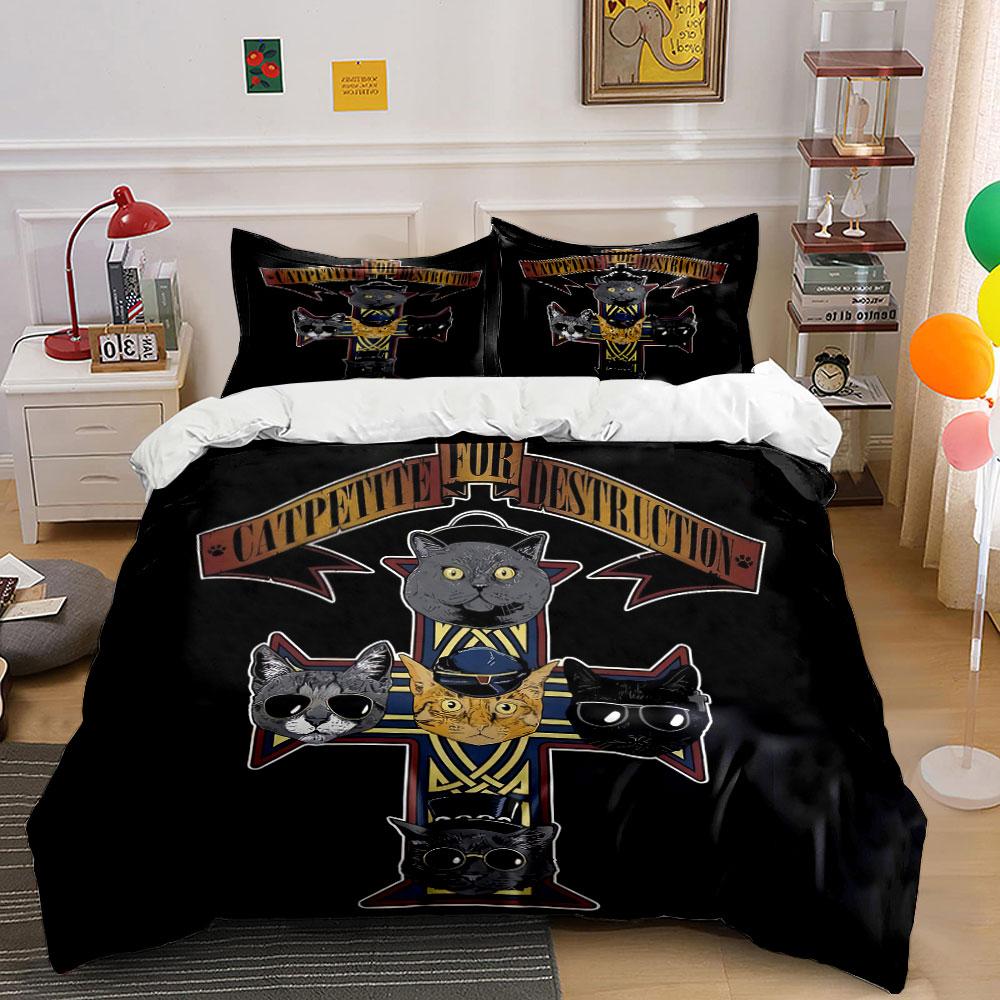 "Cat-Themed Trio Decor Accessories" Bedding Set with 1 Duvet Cover 2 Pillowcases Single Double King Queen, Gift