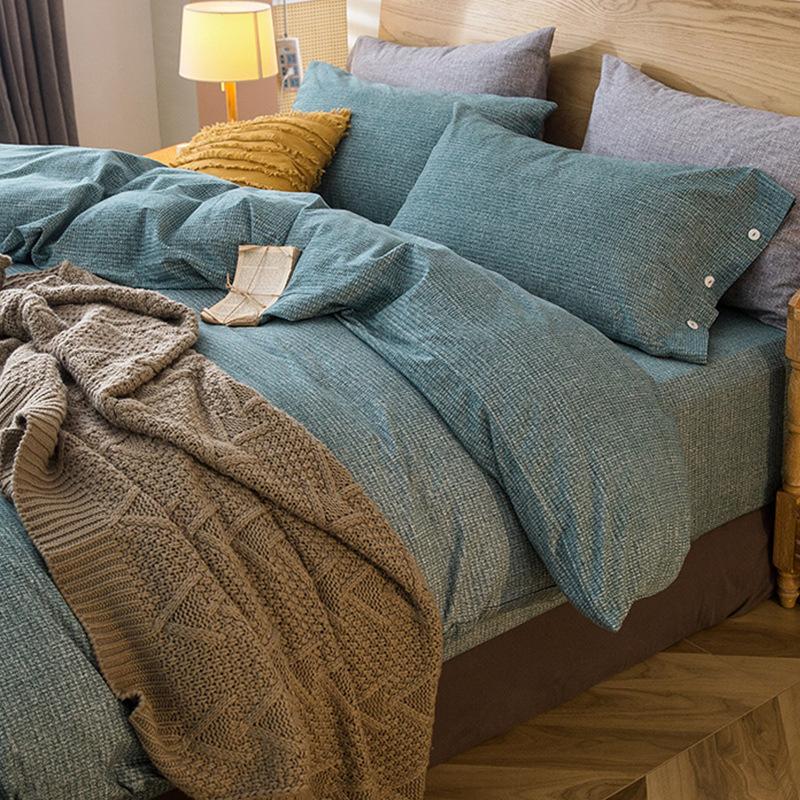 Simple Bed Pure Cotton Polished Four-Piece Cotton Quilt Cover Thickened Warm Bed Sheet 1.8M Double Bed