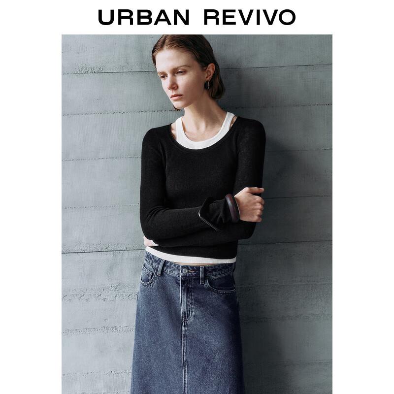 

UR 2025 Spring Women s Colorblock Faux Two-Piece Knit Top XS