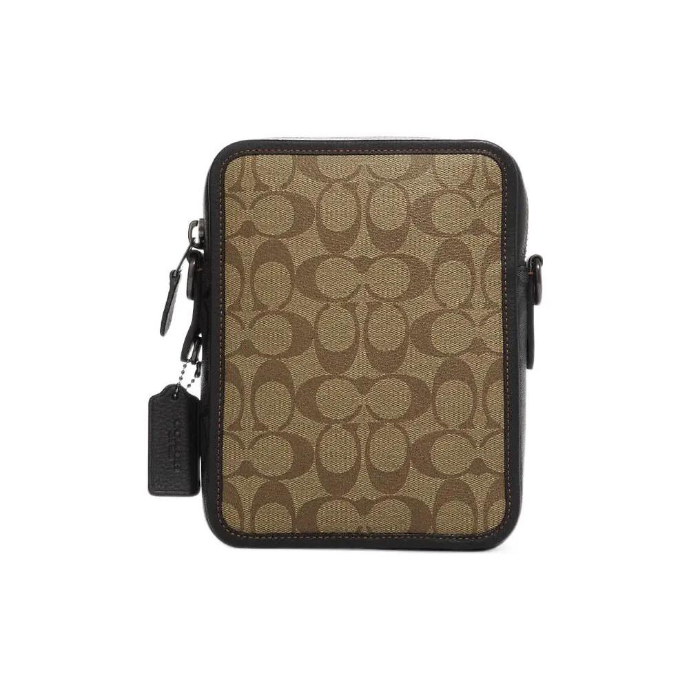 Coach Sullivan Coated Canvas Pebbled Leather Crossbody Bags Small Men's Khaki Charcoal (Unisex) Crossbody Bags CC090 QBTUP