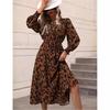 Europe, America, Autumn and Winter New Women's Clothing Leopard Print Lace-up Long-sleeved Pendulum Dress