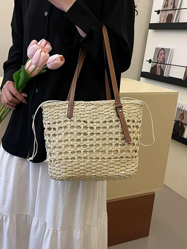 2025 Women's French Woven Straw Bag - Seaside Vacation Shoulder Beach Handbag