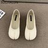 Fashion SUOJIALUN 2025 Spring New Brand Women Flat Shoes Fashion Split Toe Flats Shoes Women Slip On Casual Loafers Shoes Ballet Shoes