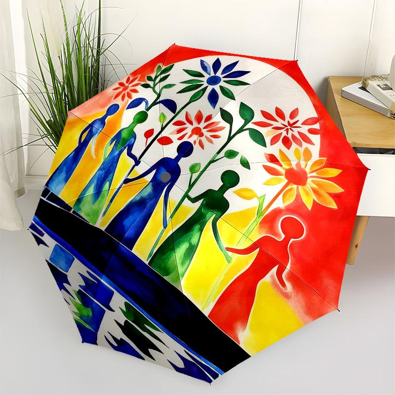 1pc Women Harmony Automatic Folding Umbrella, Heavy Duty 8 Rib Iron Frame,  Suitable for Travel, Daily Use, Birthday, Decor Gift  05