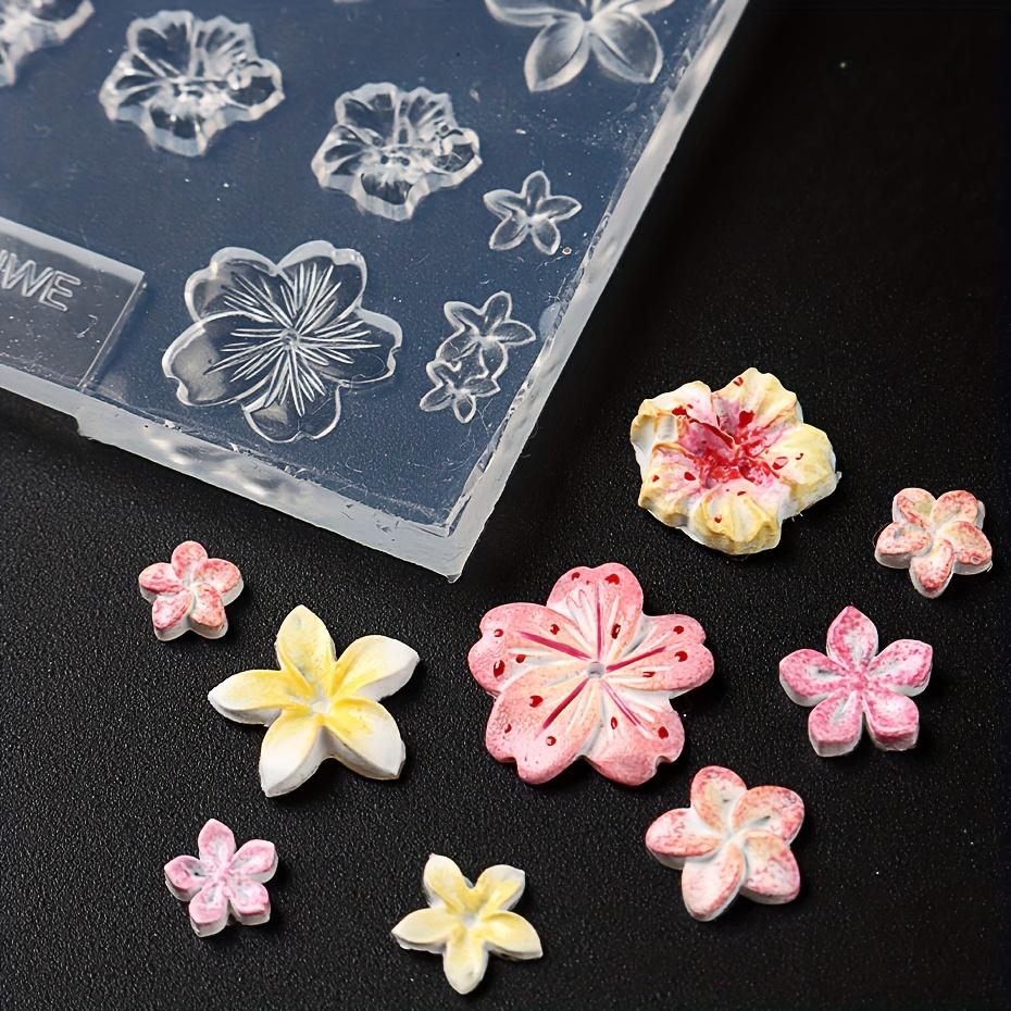 3D Charm Silicone Nail Carving Mold - Five-Petaled Island Egg Flower & Cherry Blossom Design Stamping Plate for DIY Manicure, Nail Art Tools
