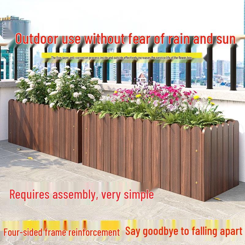 Outdoor Carbonized Wood Rectangular Planter Box