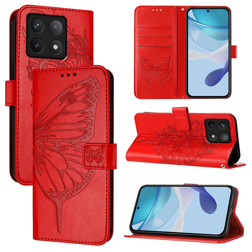 For Xiaomi 14T Pro Wallet Case with Wrist Strap Butterfly Imprint Leather Phone Cover