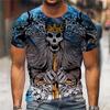 Summer Round Neck 3D Vintage Horror Skull Print Top Fashionable Casual Short Sleeved Men's T-shirts