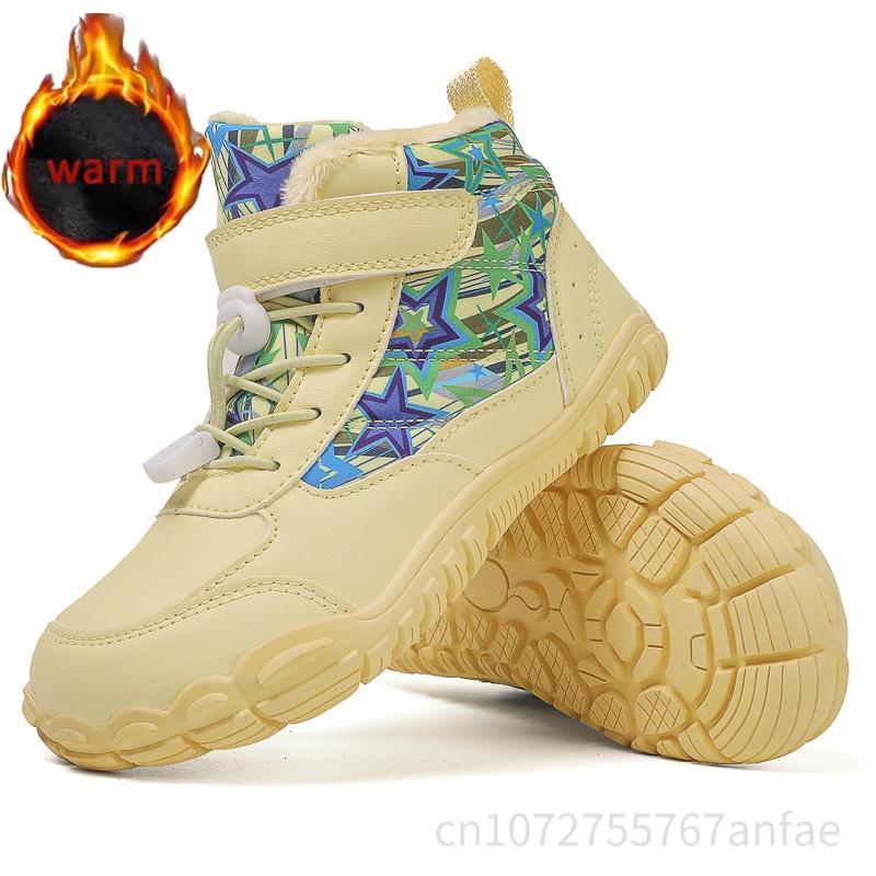 Kids Barefoot Snow Boots Waterproof Wide Toe Cotton Shoes Winter Warm Fur Lined Shoe for Boys Girls Cold Weather Outdoor Sneaker